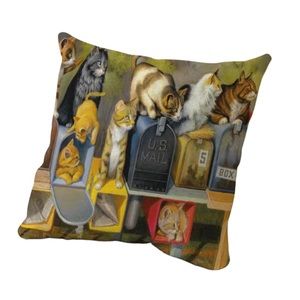 1pc, Cartoon Peeking CatSquare Cushion Cover, Linen Blend Zipper Single-sided Pr